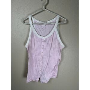 Eileen West Size Large Sleep Shirt Pink Polka Dots Tanktop Cotton Pajama Top Y2K
